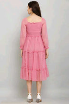 PAVONINE Buta-Design With Square-Neck Peach Dress For Girls & Women | Grocsy