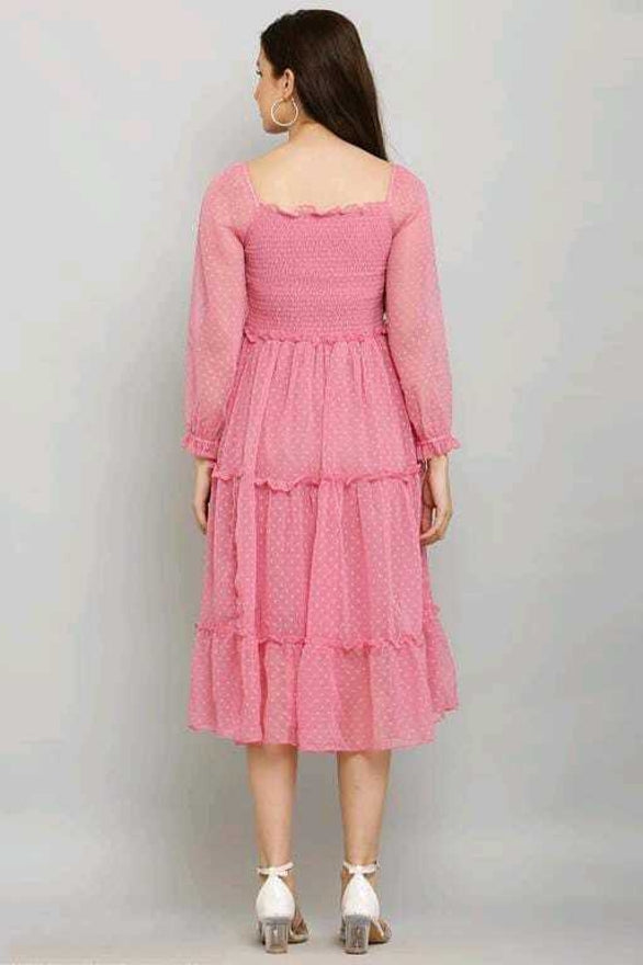 PAVONINE Buta-Design With Square-Neck Peach Dress For Girls & Women | Grocsy