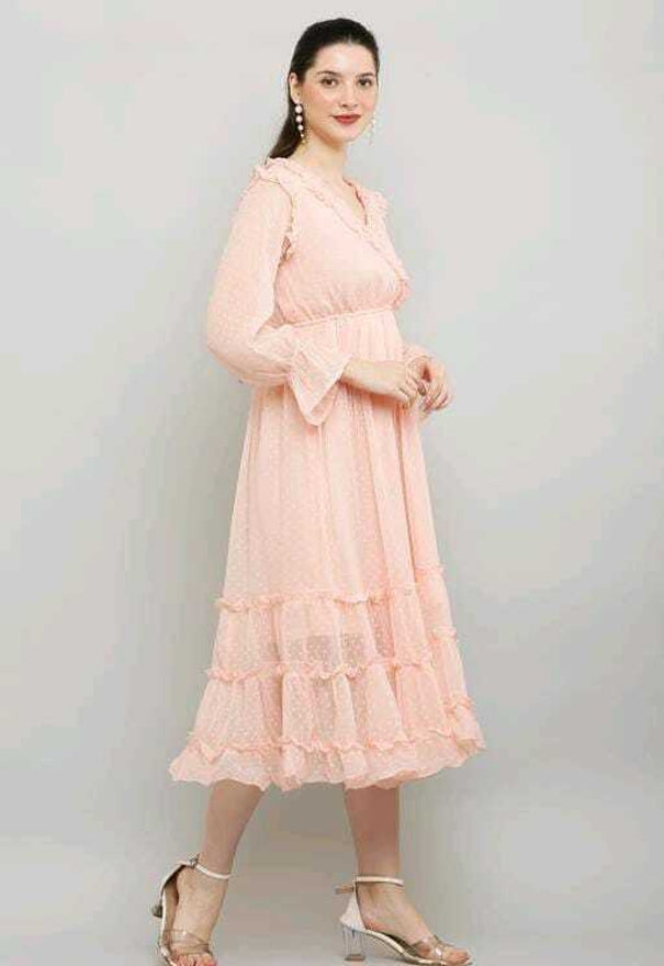 PAVONINE Buta-Design With V-Neck Peach Dress For Girls & Women | Grocsy