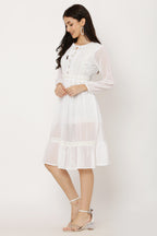 PAVONINE White Color Georgette Fabric Lace Inserts Dress For Girls | Grocsy