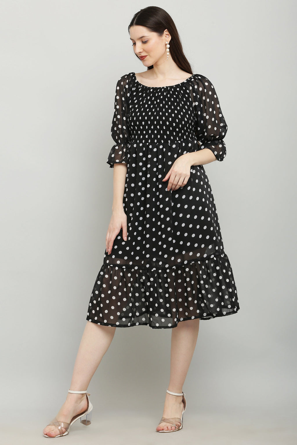PAVONINE Polka Dots Body Kansai Black Dress For Women | Grocsy