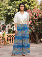 Juniper Blue Floral Printed Rayon Schiffli Top & Pants Set With Thread Work | Grocsy