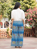 Juniper Blue Floral Printed Rayon Schiffli Top & Pants Set With Thread Work | Grocsy