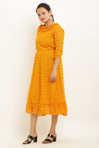 PAVONINE Buta-Design Mustard Dress For Girls & Women | Grocsy