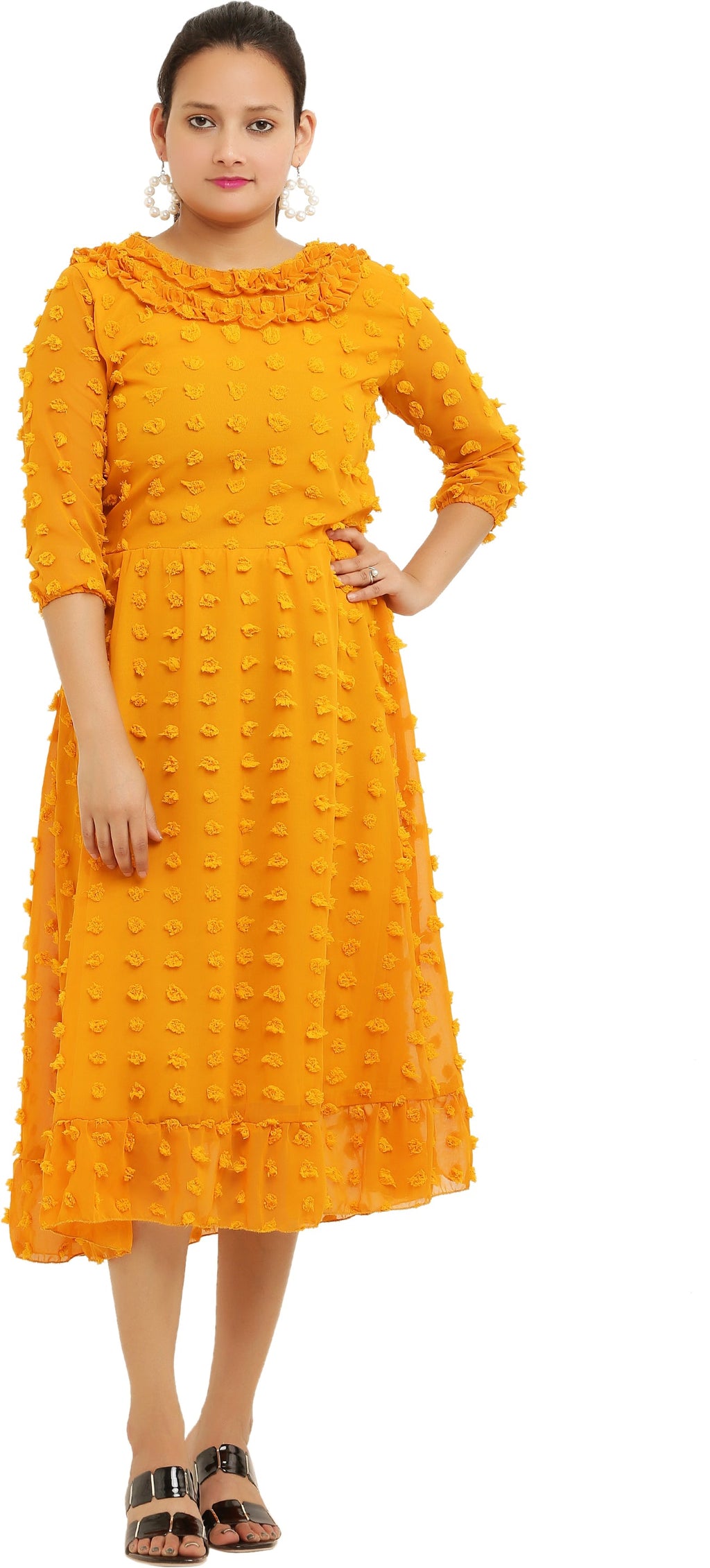 PAVONINE Buta-Design Mustard Dress For Girls & Women | Grocsy