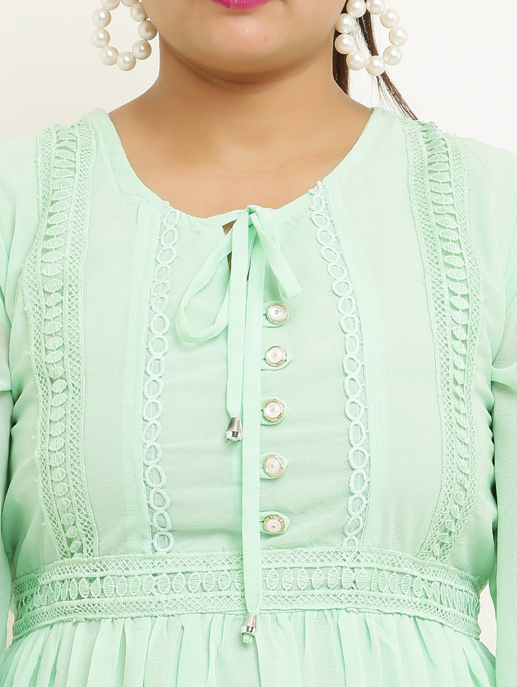 PAVONINE Pista Color Georgette Fabric Lace Inserts Midi For Girls | Grocsy