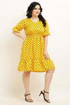 PAVONINE Micro Dots Waist Kansai Crepe Fabric Mustard Midi For Girls | Grocsy