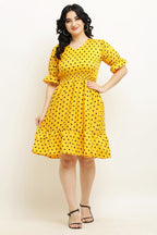 PAVONINE Micro Dots Waist Kansai Crepe Fabric Mustard Midi For Girls | Grocsy