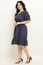 PAVONINE Micro Dots Waist Kansai Crepe Fabric Navy Blue Midi For Girls | Grocsy