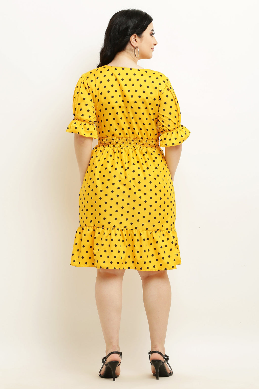 PAVONINE Micro Dots Waist Kansai Crepe Fabric Mustard Midi For Girls | Grocsy