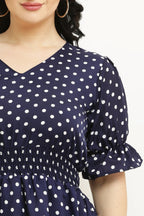 PAVONINE Micro Dots Waist Kansai Crepe Fabric Navy Blue Midi For Girls | Grocsy