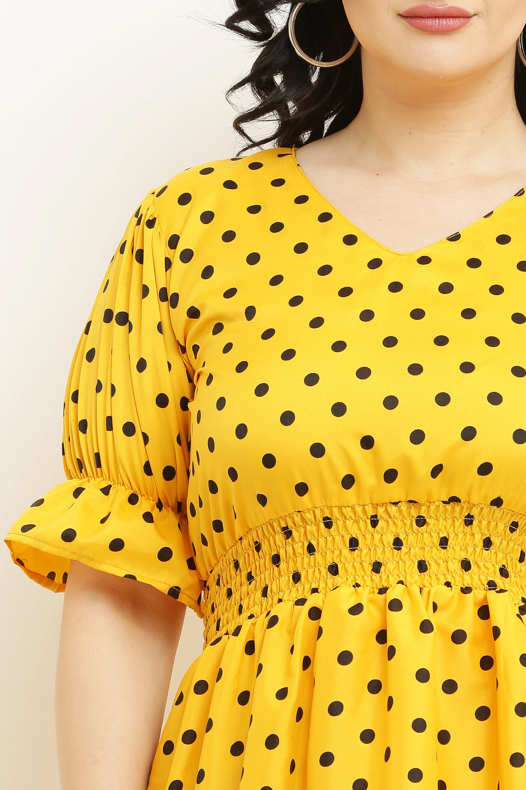 PAVONINE Micro Dots Waist Kansai Crepe Fabric Mustard Midi For Girls | Grocsy