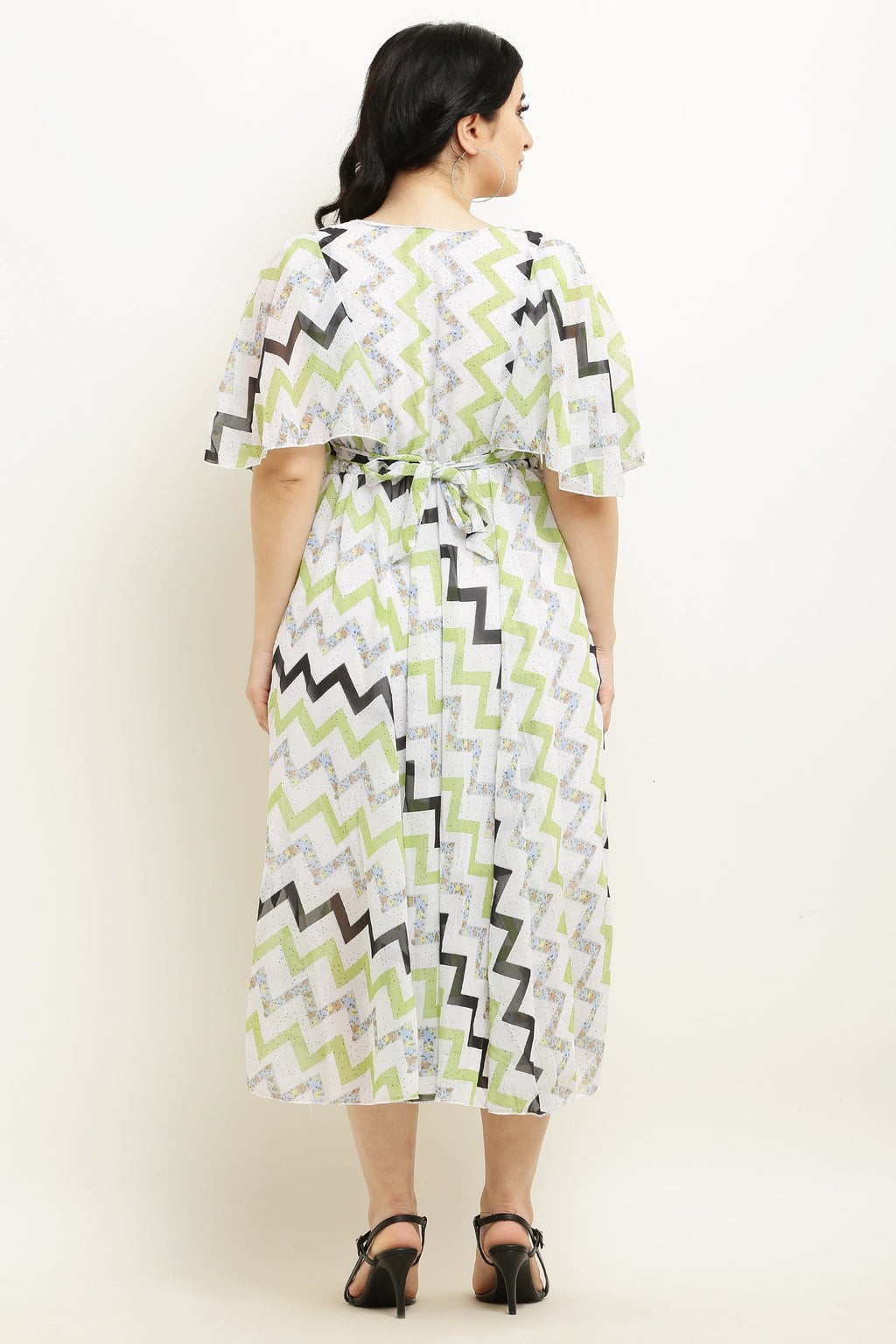 PAVONINE Zig-Zag Printed Georgette Fabric Light Green Dress For Women | Grocsy