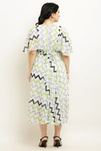 PAVONINE Zig-Zag Printed Georgette Fabric Light Green Dress For Women | Grocsy
