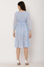 PAVONINE Sky Blue Color Georgette Fabric Lace Inserts Dress For Girls | Grocsy
