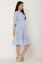 PAVONINE Sky Blue Color Georgette Fabric Lace Inserts Dress For Girls | Grocsy