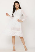 PAVONINE White Color Georgette Fabric Lace Inserts Dress For Girls | Grocsy