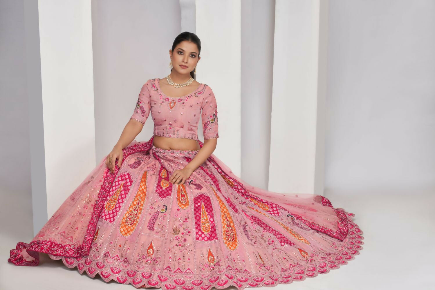 Kesar Fab Pink Silk Embroidered Lehenga | Grocsy