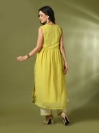 Myshka Women's Yellow Solid Georgette Anarkali Party Kurta Set | Grocsy