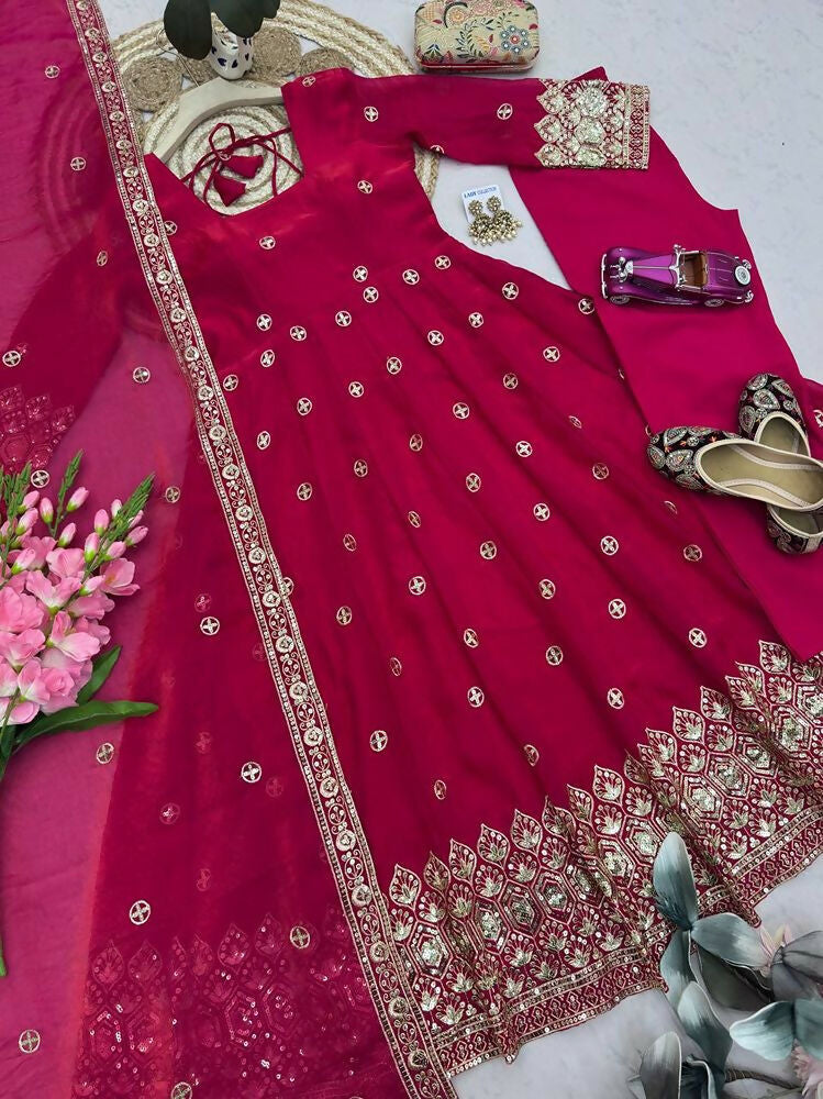 Teeya Creation New Latest Trendy Elegant Rani Pink Festive Anarkali Suit for Women | Grocsy