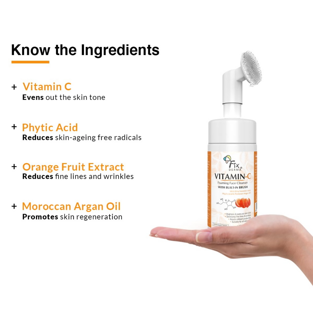 Fixderma 2% Vitamin C Face Wash, Foaming Face Cleanser with Brush | Grocsy