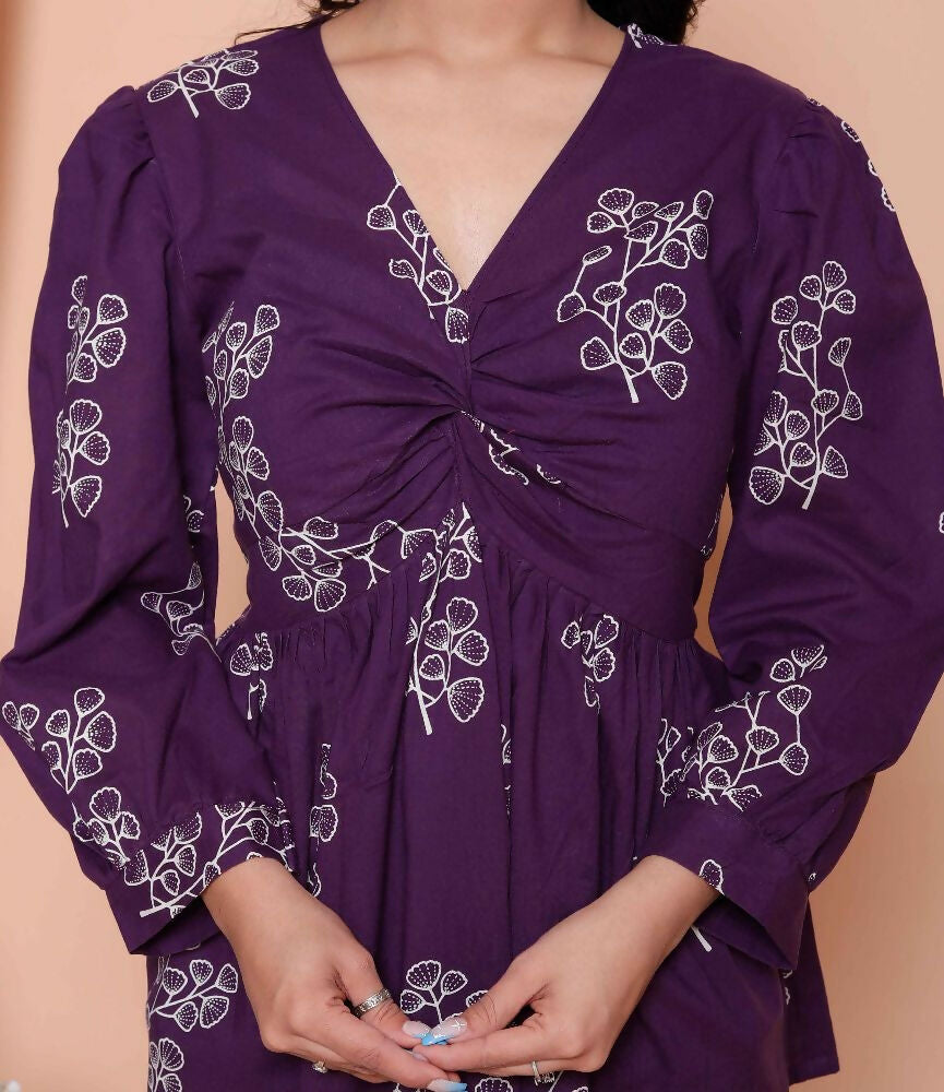 Miravan Womens Cotton Butterfly Style Floral Print V-Neck Top | Grocsy