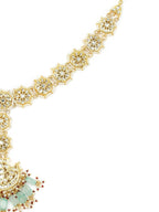 Gold-Polished White Blue Kundan-Studded Pearl Beaded Matha Patti - Ruby Raang | Grocsy