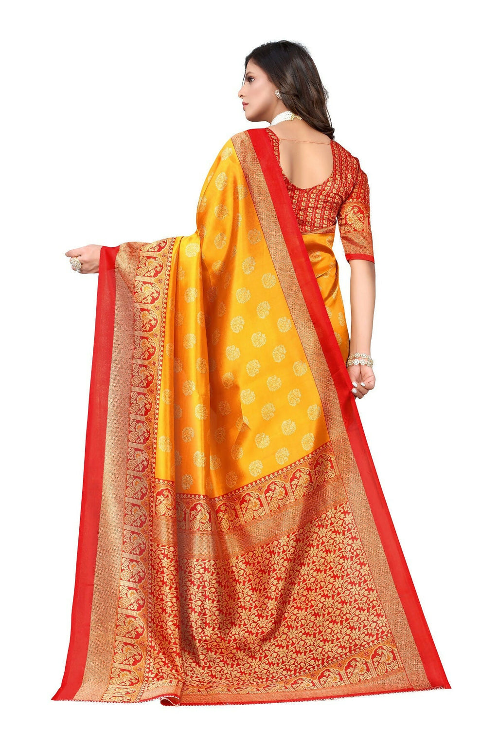 Vamika Yellow Printed Art Silk Saree | Grocsy
