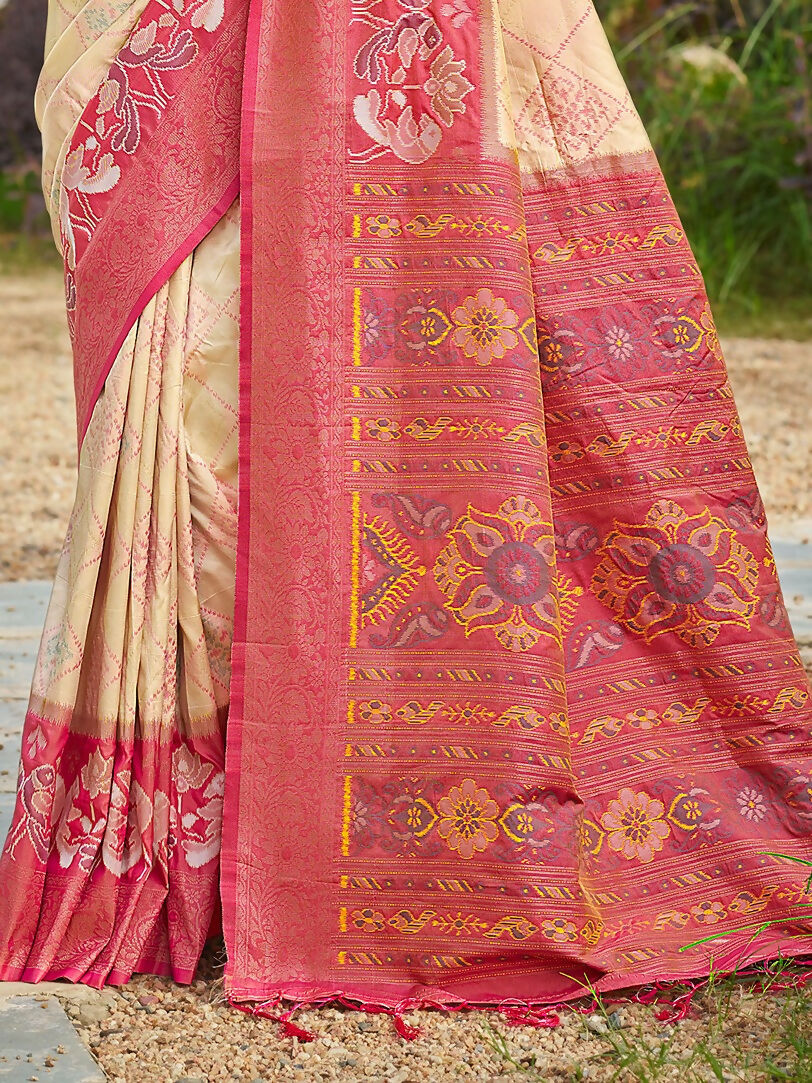 Shree Shyam Fashion Cream Soft Silk Saree | Grocsy