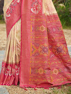 Shree Shyam Fashion Cream Soft Silk Saree | Grocsy
