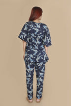 Breathables Women’S Loungewear Kaftan Cotton Blue Floral Print Co-Ord Set | Grocsy