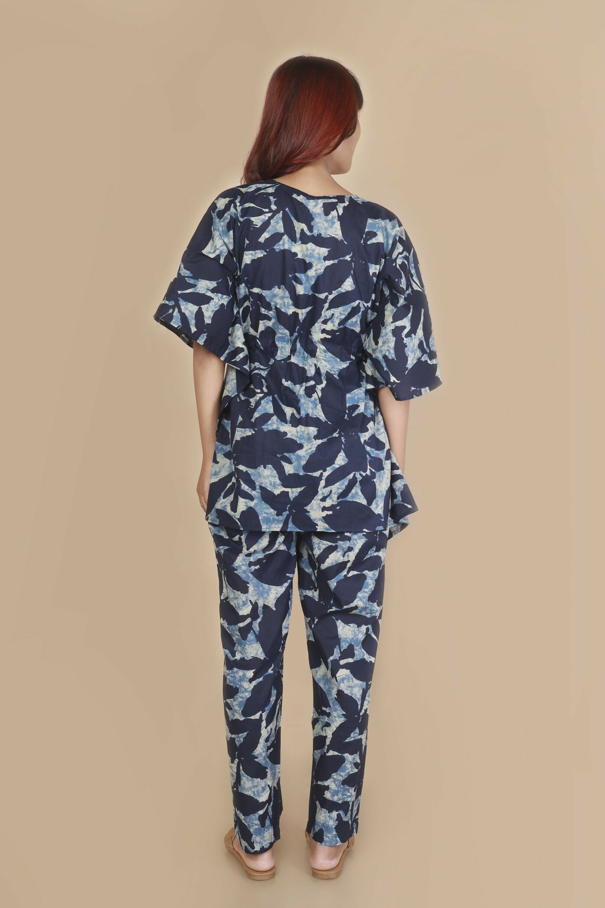 Breathables Women’S Loungewear Kaftan Cotton Blue Floral Print Co-Ord Set | Grocsy