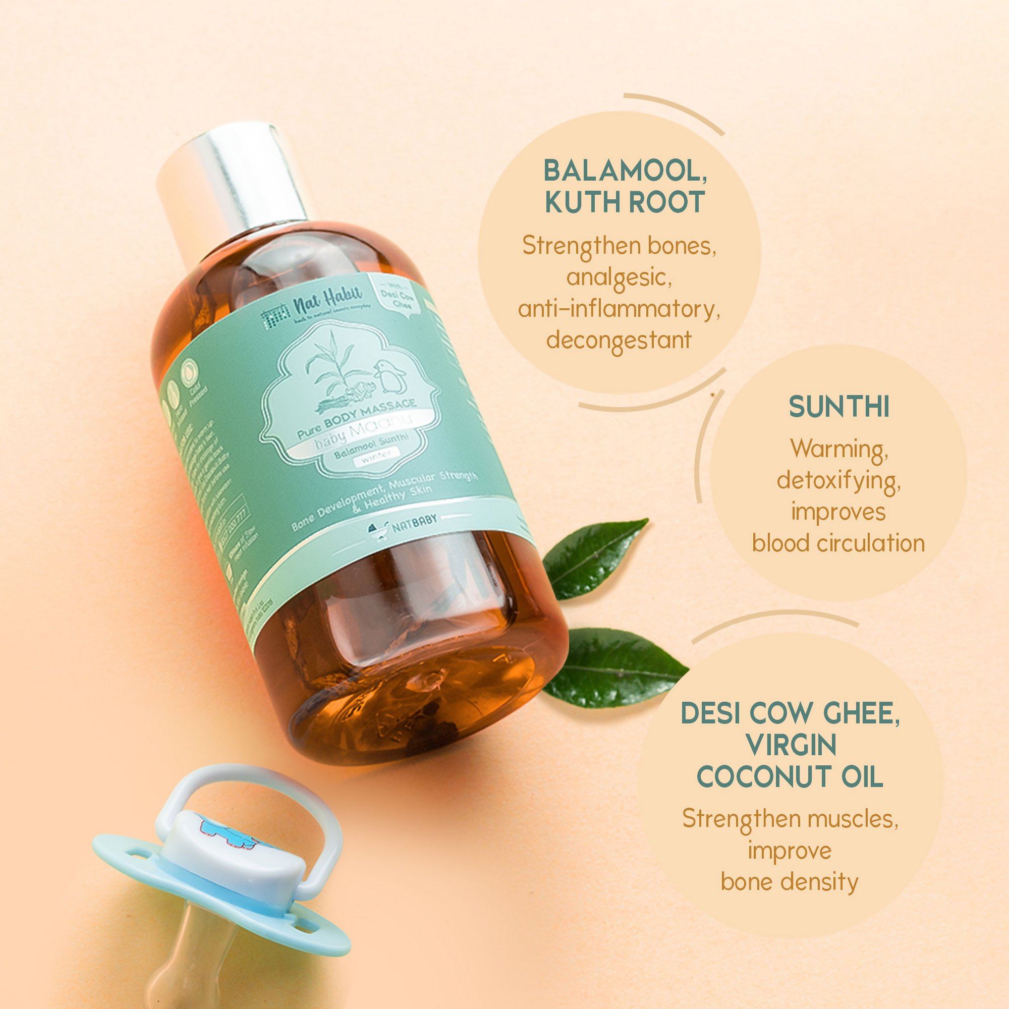 Nat Habit Balamool Sunthi Pure Baby Maah Baby Massage Oil | Grocsy