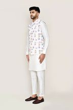 Joban Fashion White Colored Art Silk Fabric Kurta, Jacket With Straight Fit Pant | Grocsy