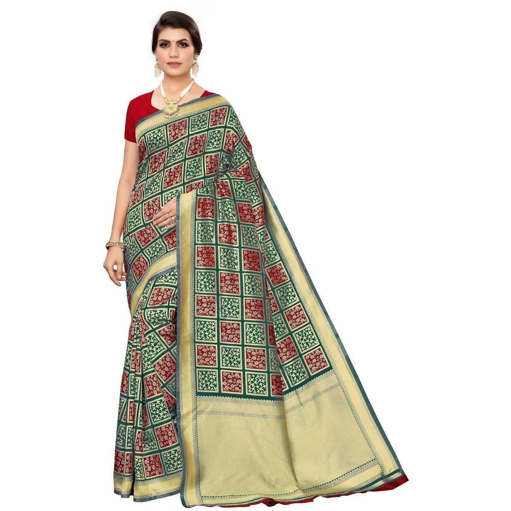Vamika Banarasi Jaquard Rama Green Weaving Saree (Banarasi 23) | Grocsy