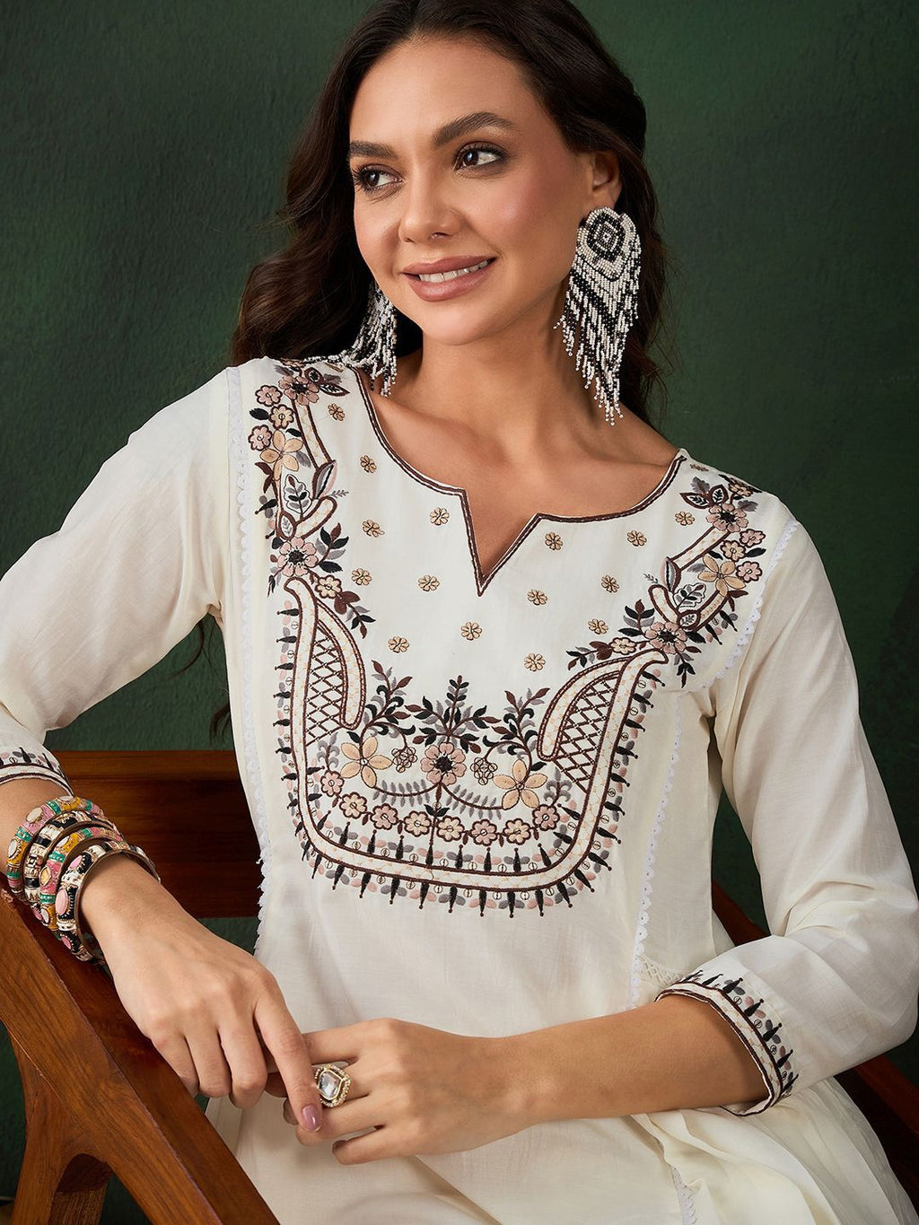 Sangria Floral Embroidery Kurta Sets | Grocsy