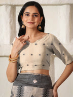 Shree Shyam Fashion Linen Cotton Black & Cream Saree | Grocsy