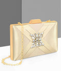 Joban Fashion Luxurious Satin Evening Clutch With Detachable Chain Strap - Golden | Grocsy