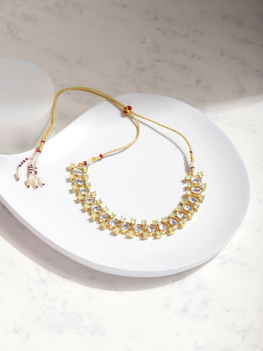 Moissanite & Green Stone Necklace- Ruby Raang | Grocsy