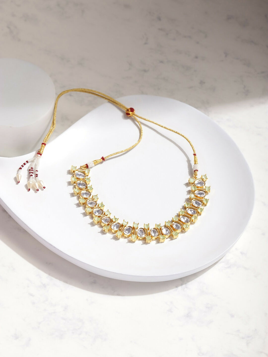 Moissanite & Green Stone Necklace- Ruby Raang | Grocsy