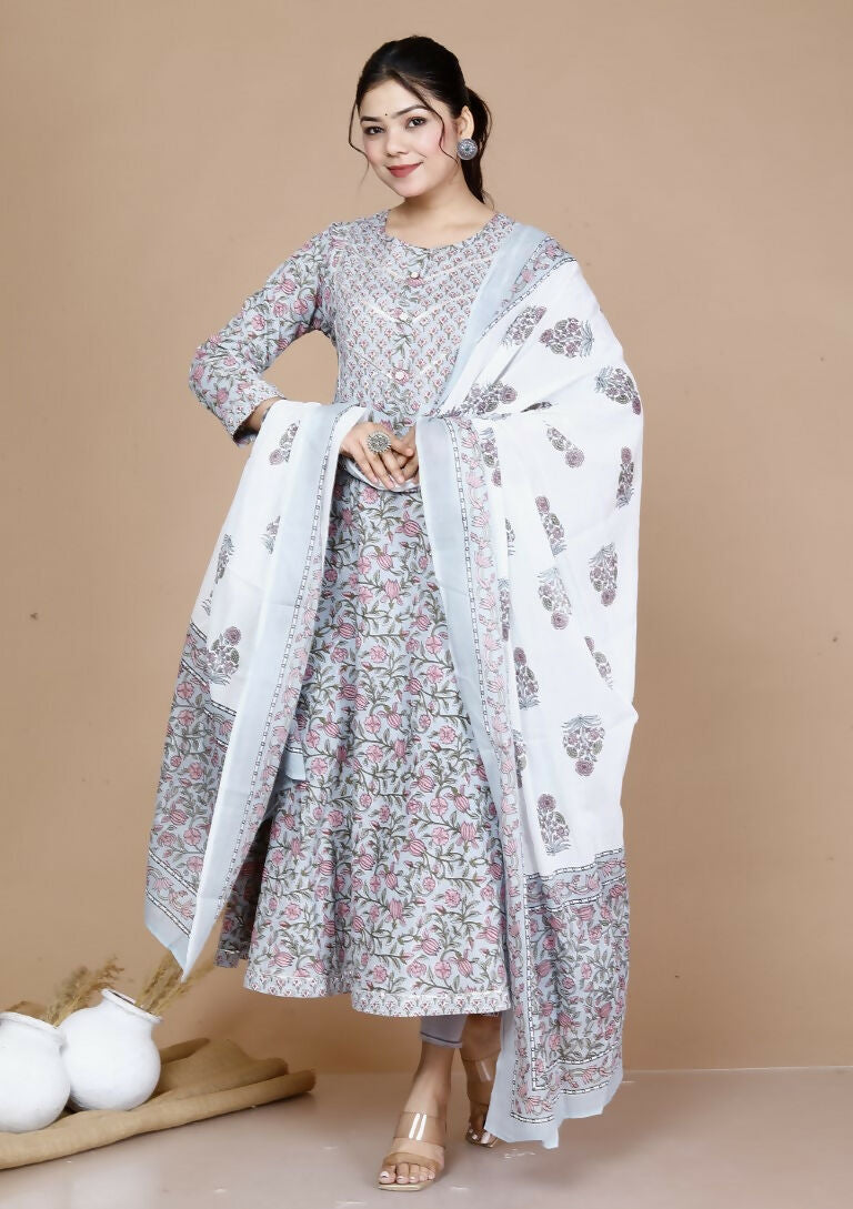 Miravan Women's Blue Printed With Gota Patti Work Anarkali Kurta With Dupatta | Grocsy