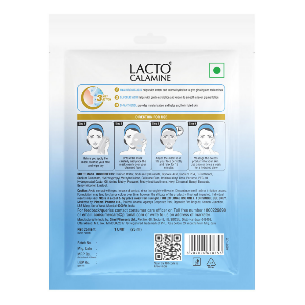 Lacto Calamine Hyaluronic Acid Face Serum Sheet Mask | Grocsy