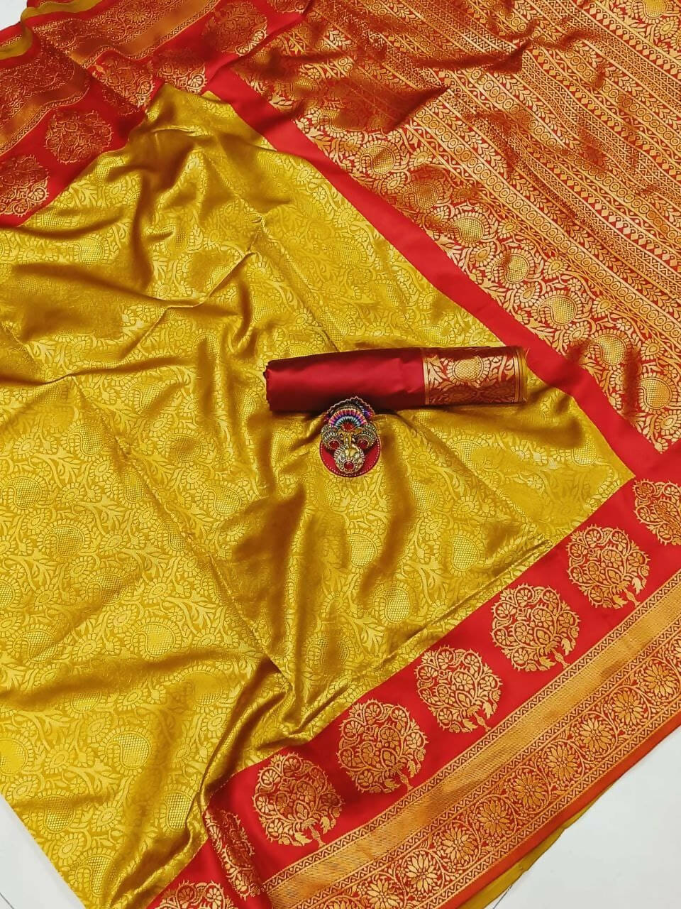 DEIANA'S Beautiful Designer Golden zari Soft Lichi Silk Saree - Yellow | Grocsy