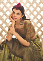 Joban Fashion Satin Silk With Zari Border Parrot Green Colored Designer Pallu Saree | Grocsy