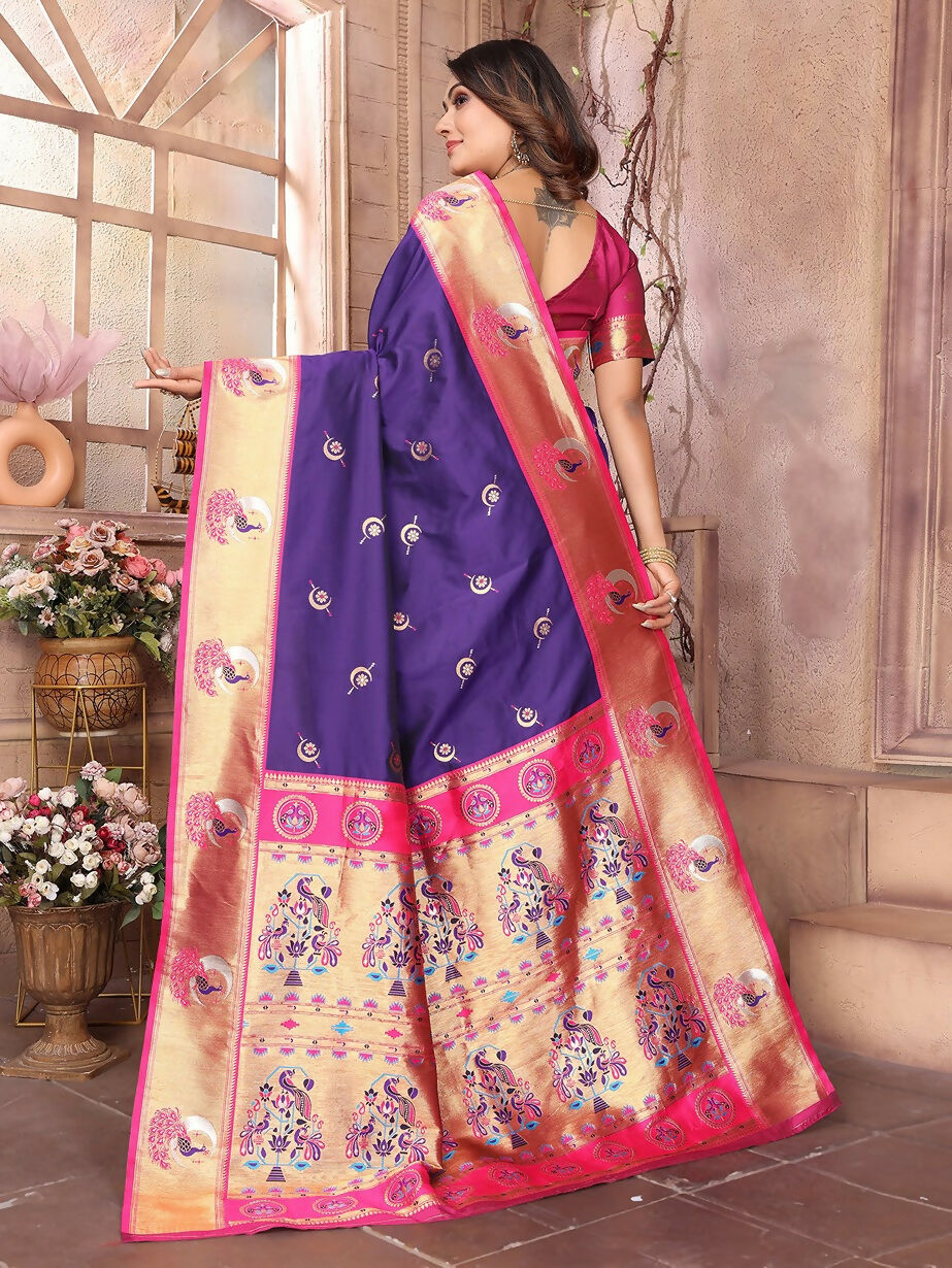 Joban Fashion Paithani Purple Woven Soft Silk Saree | Grocsy