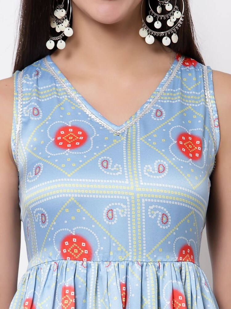 Myshka Cotton Printed Sleeveless Round Neck Multicolor Casual Women's Dress | Grocsy