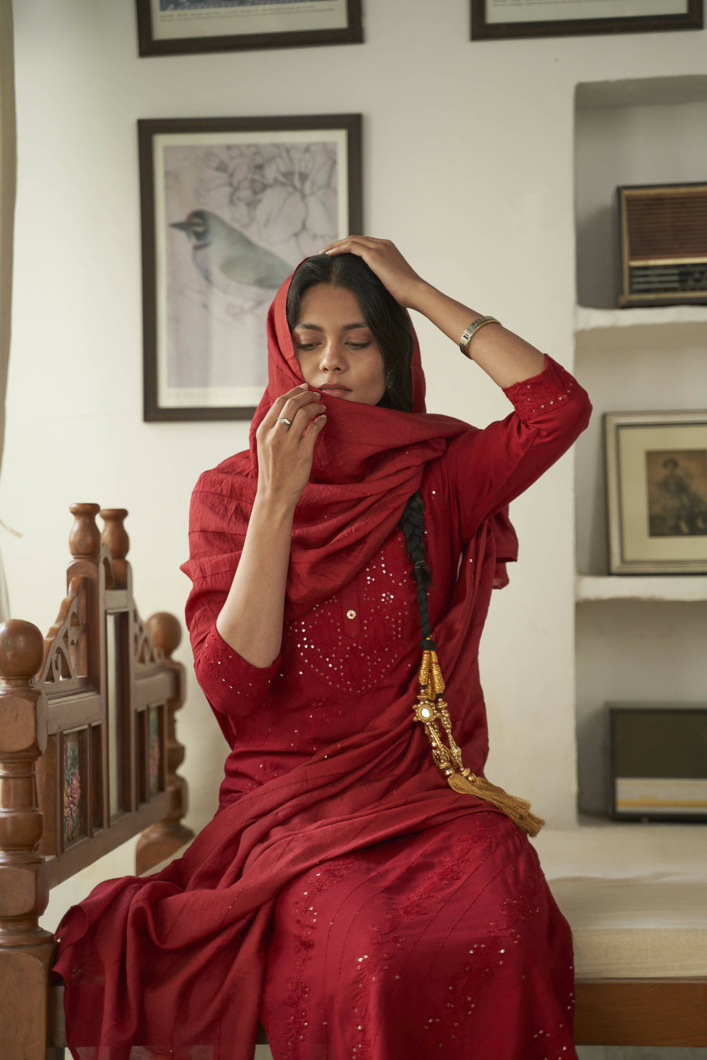 Maroon Rayon Sequence Embroidery work Straight kurta with Pant & Dupatta - Akashara | Grocsy