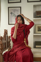 Maroon Rayon Sequence Embroidery work Straight kurta with Pant & Dupatta - Akashara | Grocsy