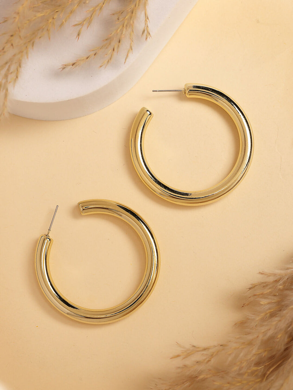 NVR Women's Gold-Polished Half Hoop Earrings | Grocsy