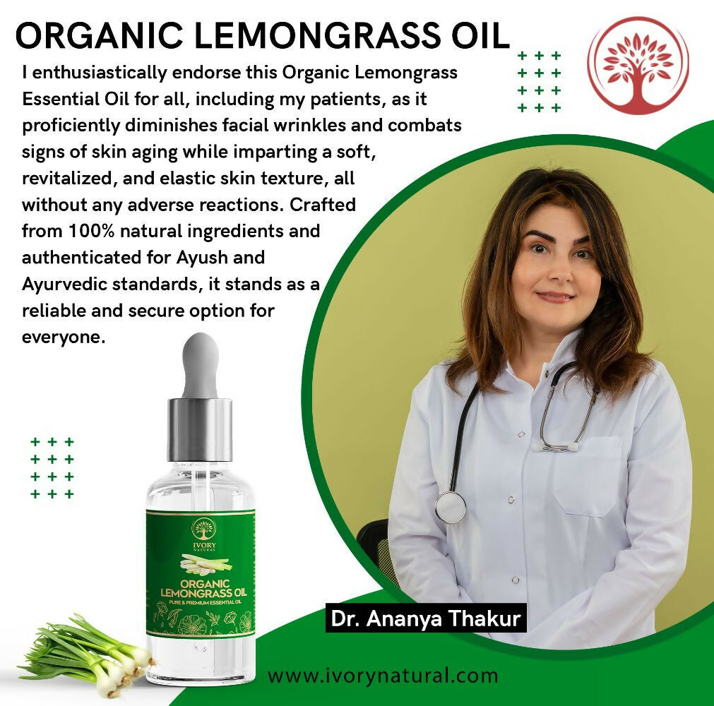 Ivory Natural Organic Lemongrass Oil Pure & Premium Essential Oil For Face, Scalp & Skin | Grocsy